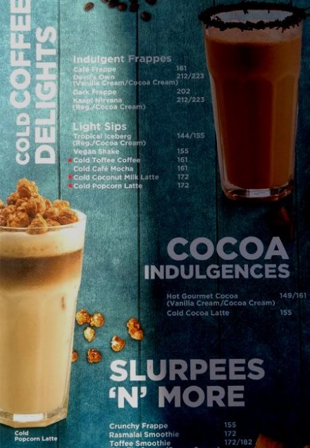 CCD Menu with Prices Sector 14 Gurgaon Cold Coffee