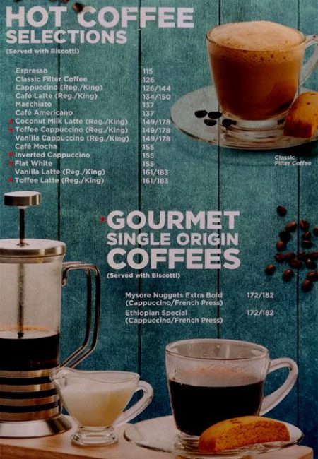 CCD Menu with Prices Sector 14 Gurgaon Hot Coffee