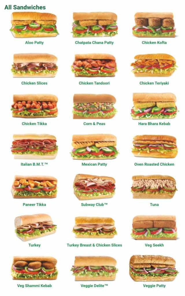 Subway Menu with Prices India Sandwiches