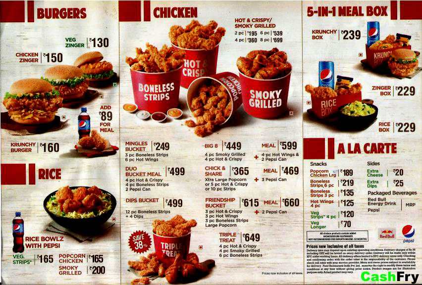 KFC Menu India with Prices