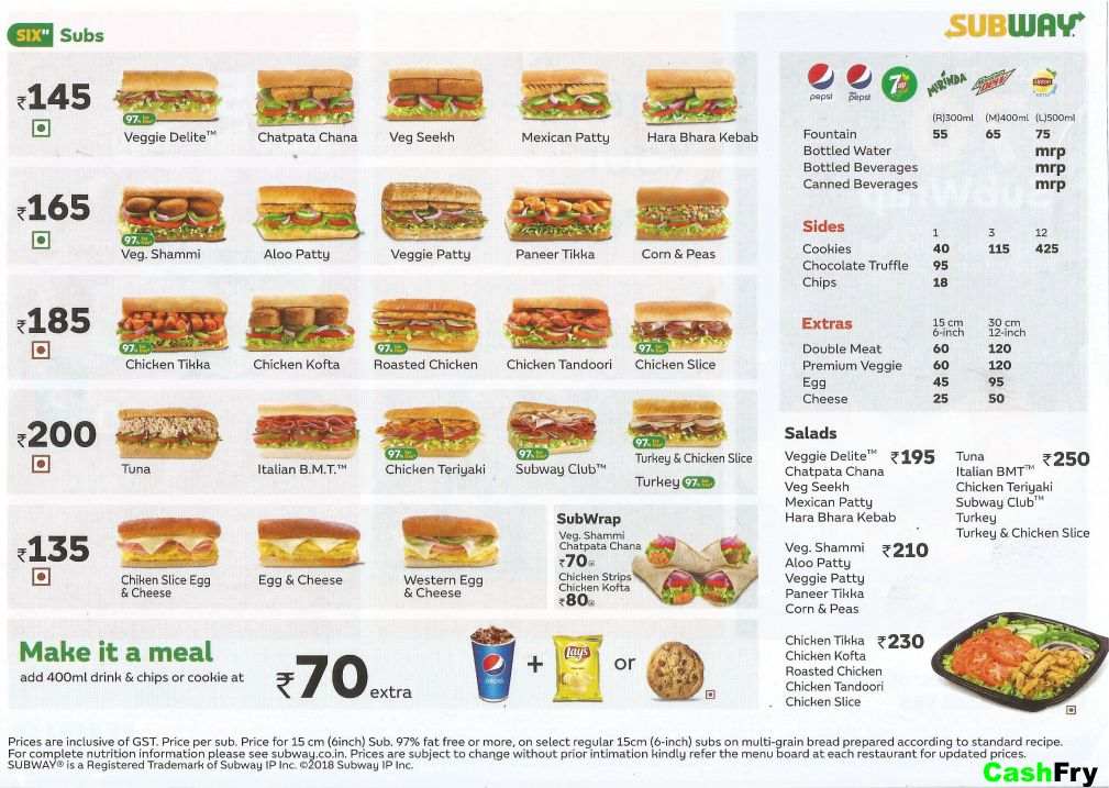 Subway Menu with Prices in India